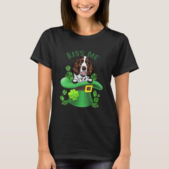 Kiss Me English Springer Spaniel Shamrock Clover f T-Shirt (Vorderseite)