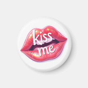 Kiss Me Glänzende Rote Lippen Kunstillustration Magnet