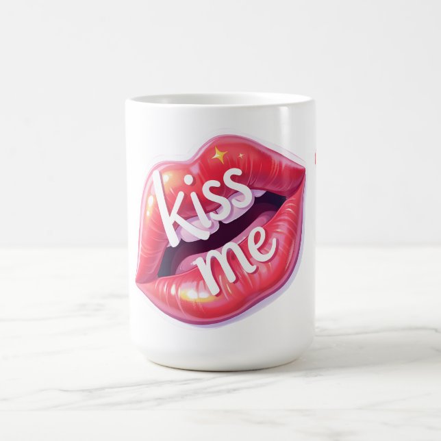 Kiss Me Glossy Red Lips Art Illustration Kaffeetasse (Mittel)
