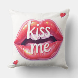 Kiss Me Glossy Red Lips Art Illustration Kissen