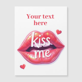 Kiss Me Glossy Red Lips Art Illustration Magnetkarte
