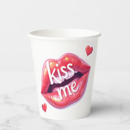 Kiss Me Glossy Red Lips Art Illustration Pappbecher