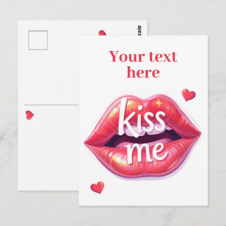 Kiss Me Glossy Red Lips Art Illustration Postkarte