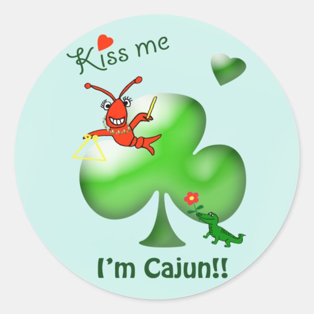 Kiss Me I bin Cajun St Patrick's Day Crawfish Runder Aufkleber (Vorderseite)