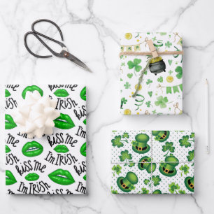 Kiss Me I Bin Irish Kleeblatt Leprechaun's Hat Gre Geschenkpapier Set