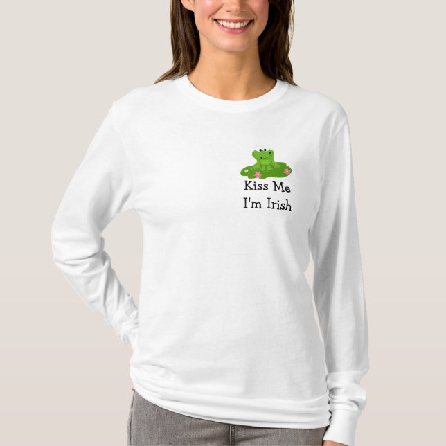 Kiss Me Ich bin Irisch - Grüner Frosch mit Sprichw T-Shirt (Vorderseite)