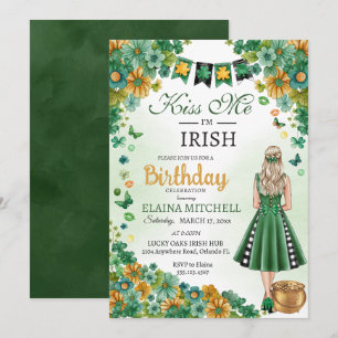 Kiss Me Ich bin Irish Girl Green Dress St. Patrick Einladung