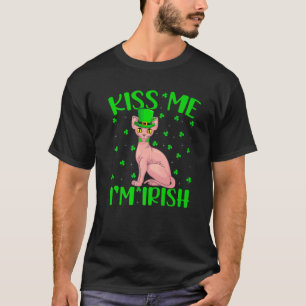 Kiss Me Ich bin Irish Leprechaun Hat Sphynx Cat St T-Shirt