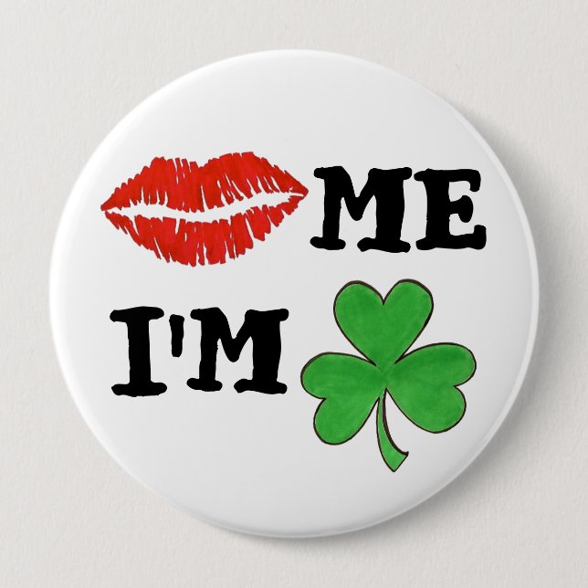 Kiss Me Ich bin Irish St. Patrick's Day Lips Kleeb Button (Vorderseite)