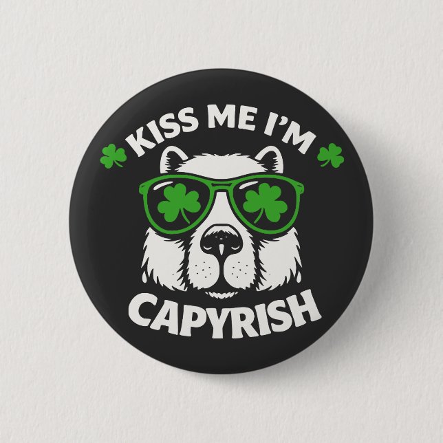 Kiss Me I'm Capyrish St. Patrick's Day Capybara Button (Vorderseite)
