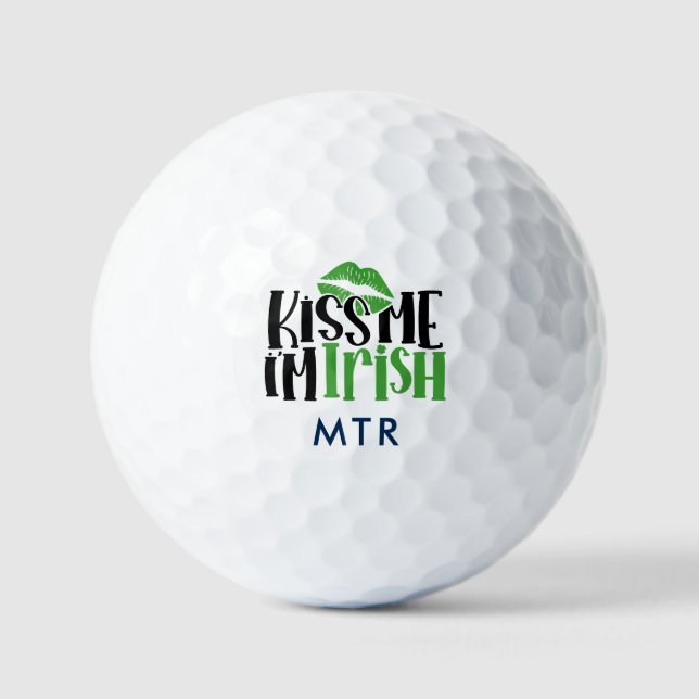 Kiss Me Im Irish Kleeblatt Monogram Lucky Funny Golfball (Vorderseite)