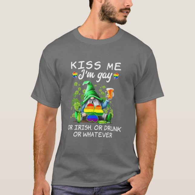 Kiss Mee ich bin schwul oder irisch oder Betrunken T-Shirt (Vorderseite)