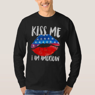 Kiss Mee Im American Flag Lips 4. Juli T-Shirt