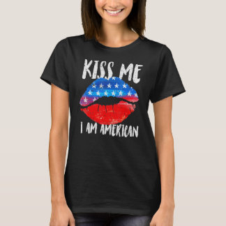 Kiss Mee Im American Flag Lips 4. Juli T-Shirt