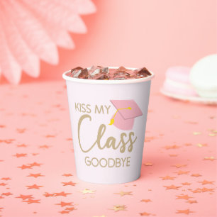 Kiss My Class Goodbye Pink Brown Graduation Party Pappbecher