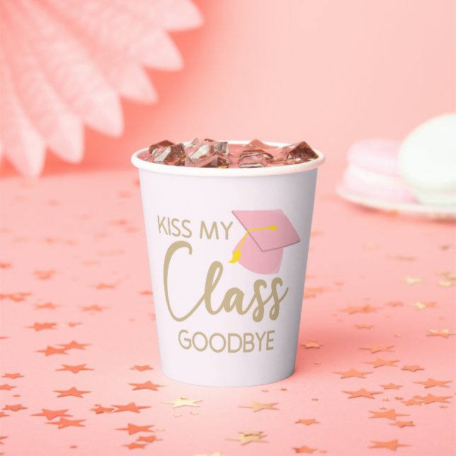 Kiss My Class Goodbye Pink Brown Graduation Party Pappbecher (Insitu)