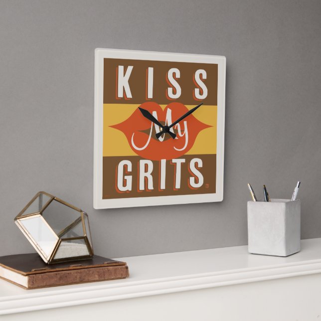 Kiss My Grits Quadratische Wanduhr (Büro)