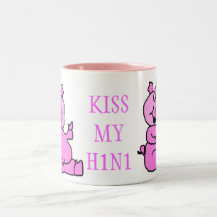 "KISS MY H1N1" Rosa Cartoon Schweinefleisch Kerami Zweifarbige Tasse