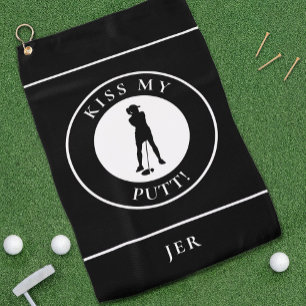 Kiss My Putt Funny Golfer Spaß Silhouette Black Golfhandtuch