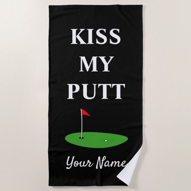 Kiss My Putt lustiges Golfhandtuch für Golfer Strandtuch (Vorderseite)