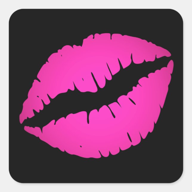 Kiss Print, Schwarz und Hot Pink Quadratischer Aufkleber (Vorderseite)