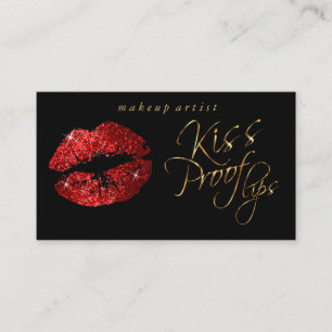 Kiss Proof Lips - Roter Glitzer und Elegantes Gold Visitenkarte