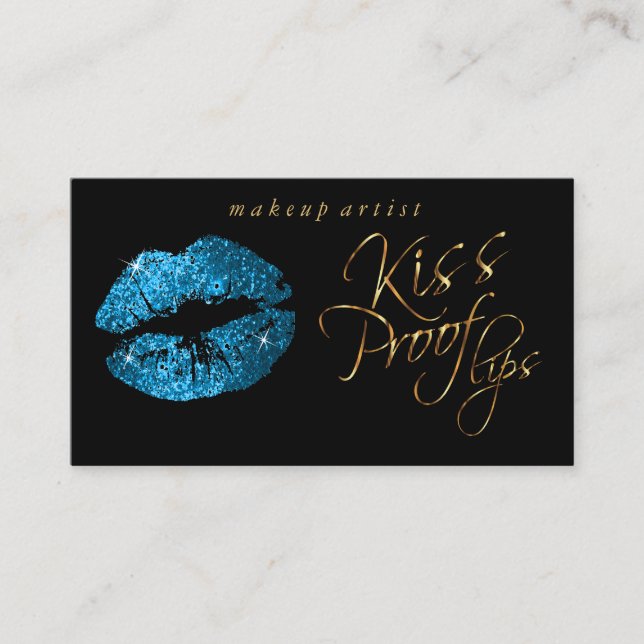 Kiss Proof Lips - Türkisfarbener Glitzer und Gold Visitenkarte (Vorderseite)