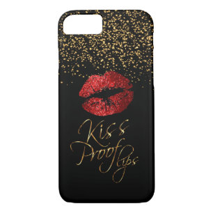 Kiss Proof mit Gold Confetti & Rote Lippen iPhone 8/7 Hülle