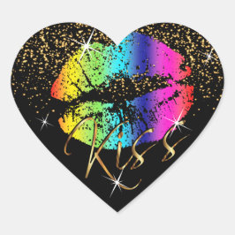 Kiss Rainbow Lippen mit Gold Glitzer Herz-Aufkleber