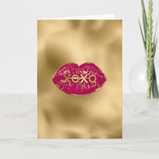 Kiss Red Lips Gold Glitter XOXO Karte (Vorderseite)