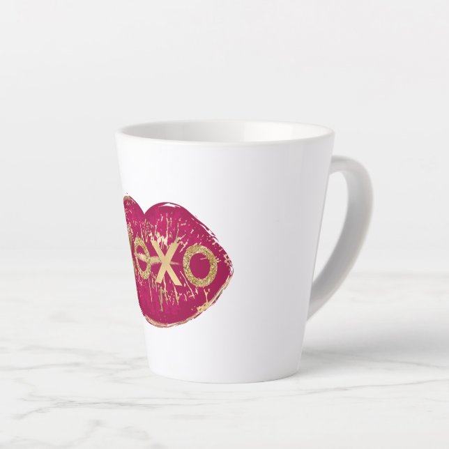 Kiss Red Lips Gold Glitzer XOXO Milchtasse (Rechte Ecke)