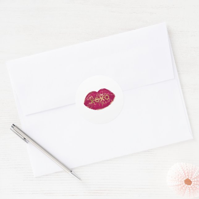 Kiss Red Lips Gold Glitzer XOXO Runder Aufkleber (Umschlag)