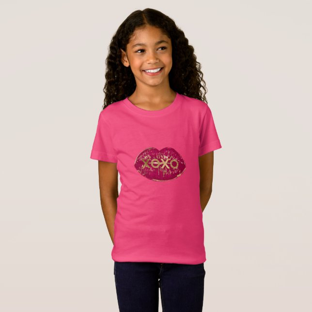 Kiss Red Lips Gold Glitzer XOXO T-Shirt (Vorne ganz)