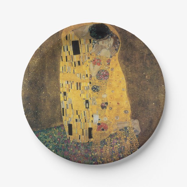 Kiss, Reproduktion, Bilder von Gustav Klimt, Kunst Pappteller (Vorderseite)