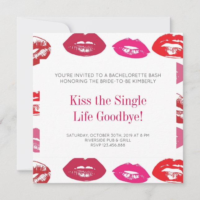 Kiss The Single Life Goodbye Junggeselinnen-Abschi Einladung (Vorderseite)