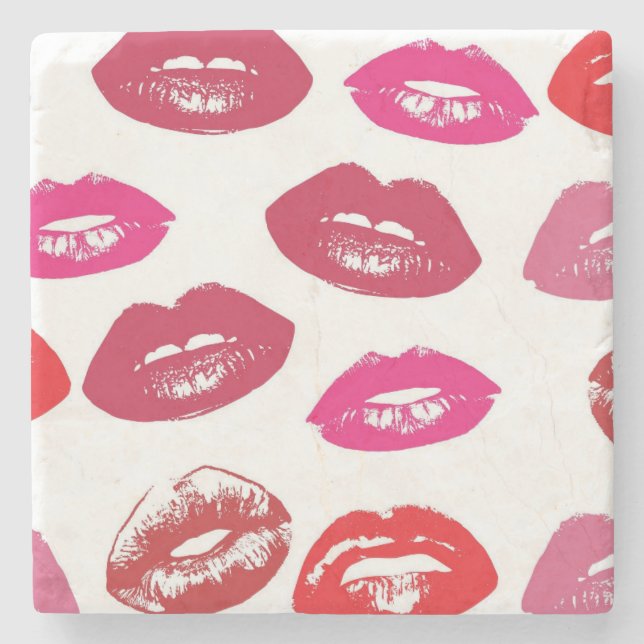 Kissbare Lippen (Küsseln der Lippen, Rot und Rosa  Steinuntersetzer (Vorderseite)