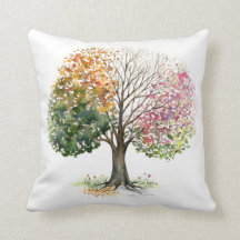 KISSEN 4 JAHRESZEIT-BAUM-AQUARELL auf WEISS