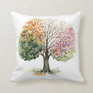 KISSEN 4 JAHRESZEIT-BAUM-AQUARELL auf WEISS
