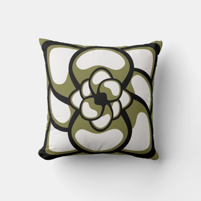 Kissen, Abstrakte Blume 3, Olive Black Kissen (Vorderseite)