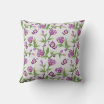 Kissen aus grauer und lila Blume mit Schmetterling