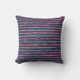 Kissen, bemalte Streifen, Blau und Rosa Kissen