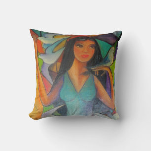 Kissen, Buntglas, das schöne Frau malt Kissen