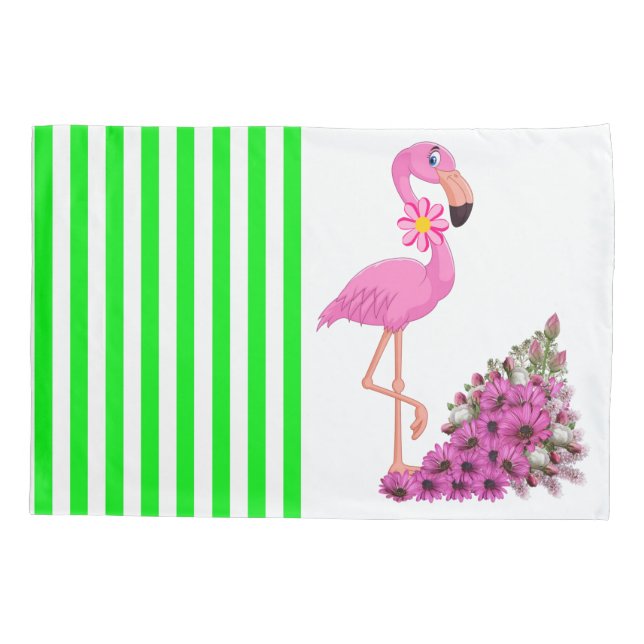Kissen Case Green Strip Pink Flamingo Floral Kissenbezug (Rückseite)