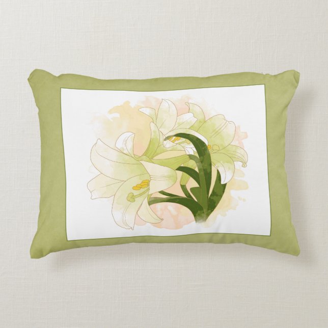 Kissen der Aquarell-Lilien-12x16in (Vorderseite)