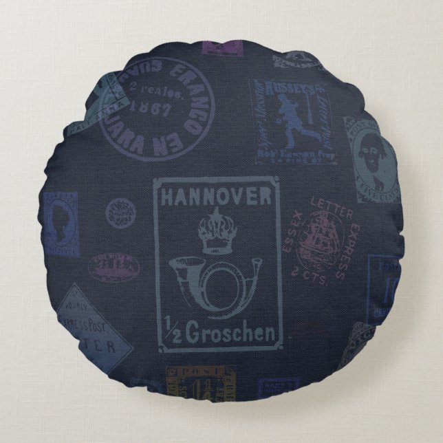 Kissen der Vintagen Briefmarke - dunkel (Vorderseite)