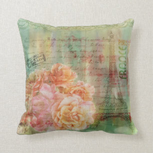 Kissen des weisen Grüns mit Vintagen collaged