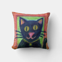 Kissen, glückliche schwarze Katze