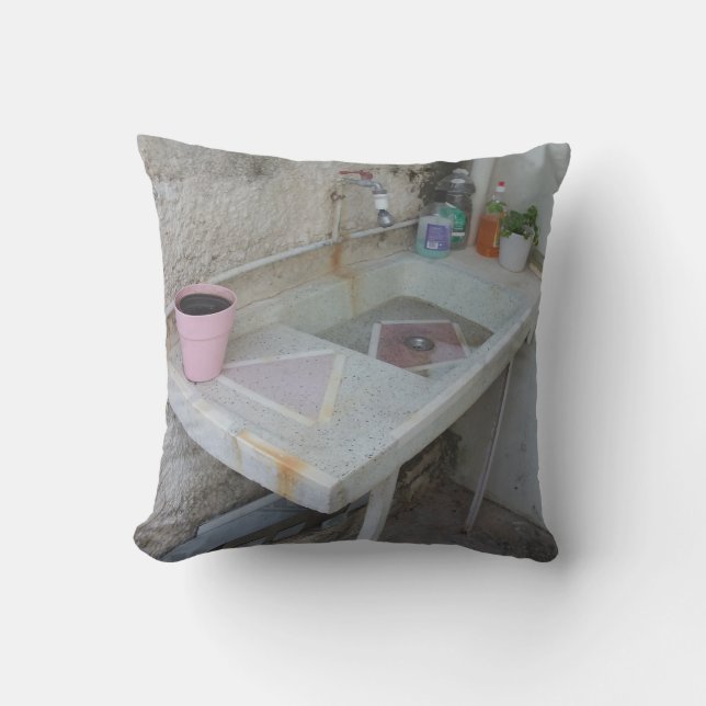 Kissen im Freien mit Foto eines alten Hauses (Vorderseite)