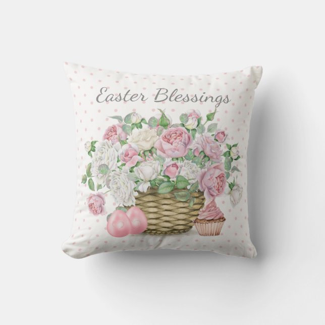 Kissen im Freien Osterrosa Blüte, Eier, Kuchen (Vorderseite)
