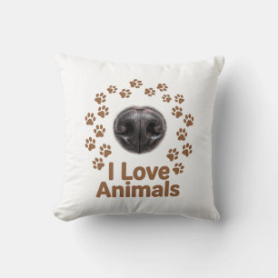Kissen mit Aufschrift "Ich liebe Tiere"